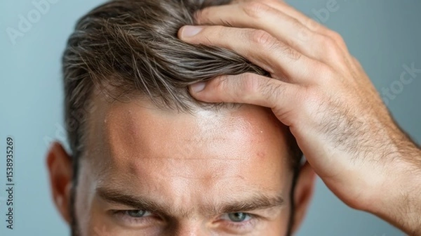 Obraz Close-up view of an irritated scalp, highlighting the detailed texture and patterns for medical diagnosis and treatment.