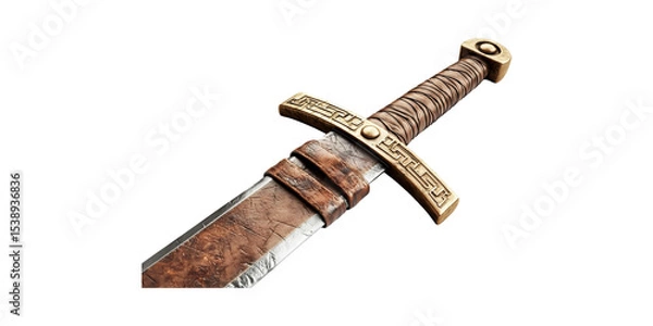 Obraz Medieval Sword With Ornate Hilt And Leather Grip. Historical Weaponry And Craftsmanship Isolated On Transparent Background