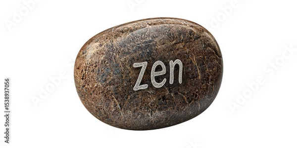 Obraz Zen Stone With Engraved Text. Symbol Of Peace And Mindfulness Isolated On Transparent Background