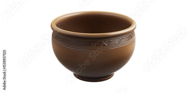 Obraz Decorative Brown Ceramic Pot With Geometric Patterns. Traditional Craftsmanship And Home Decor Isolated On Transparent Background