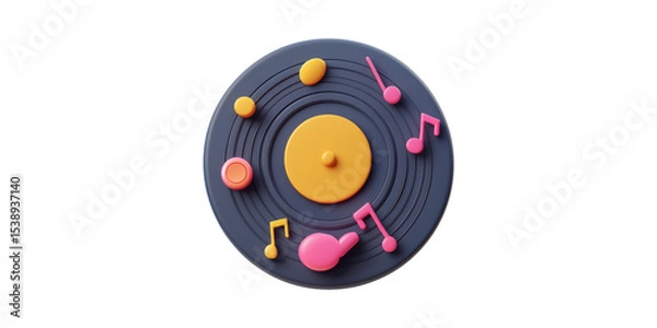 Obraz Colorful 3D Vinyl Record With Musical Notes. Symbolizes Music, Creativity, And Entertainment Isolated On Transparent Background