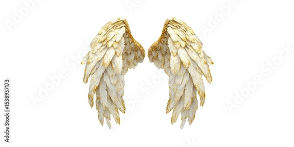 Obraz Golden Feathered Angel Wings. Symbol Of Spirituality And Freedom Isolated On Transparent Background