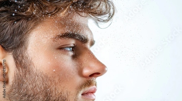 Obraz Close-up, detailed side view of a person's skin showing signs of a flaky, irritated skin condition such as dermatitis, eczema, or psoriasis