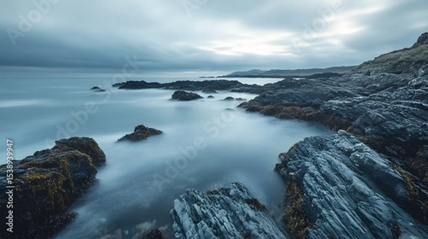 Fototapeta Wide landscape of the Scottish Isle of Skye with rugged coastlines
