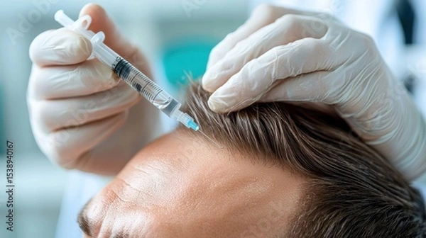 Obraz Close-up view of a medical professional administering platelet-rich plasma PRP therapy to promote hair regrowth and