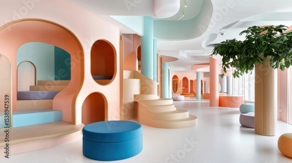 Obraz A cozy and inviting indoor environment designed for a pet cat, featuring handcrafted wooden furniture and accessories that encourage interaction, relaxation, and enrichment.