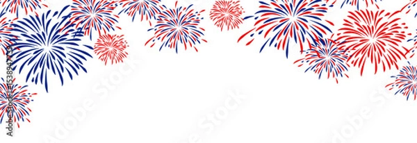 Obraz 4th july Independence Day fireworks frame .Red, blue fireworks for 4th of July . Fourth of July background . United States of America celebration firecrackers border . USA exploding fireworks .