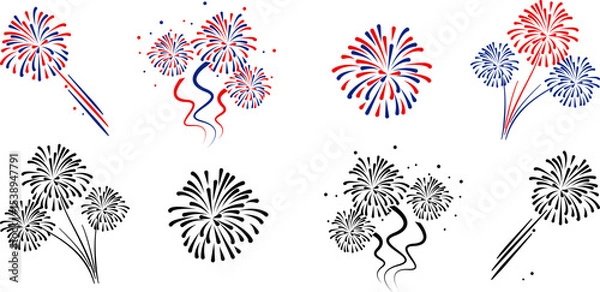 Obraz 4th july Independence Day fireworks frame .Red, blue fireworks for 4th of July . Fourth of July background . United States of America celebration firecrackers border . USA exploding fireworks .