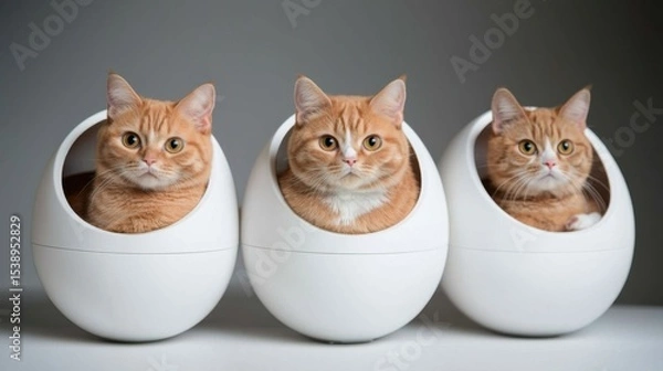 Obraz A modern, minimalist cat retreat featuring advanced, interactive digital games and technology for a captivating, immersive feline experience.