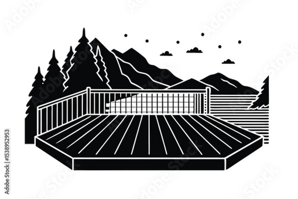 Fototapeta Mountain View Deck with Railing Design