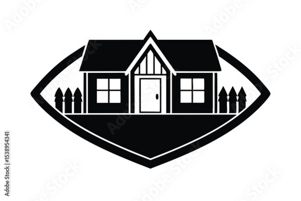 Fototapeta Simple Black House Icon with Fence