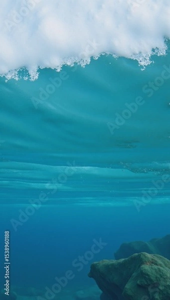 Fototapeta A photorealistic portrait with blue ocean waves as a backdrop