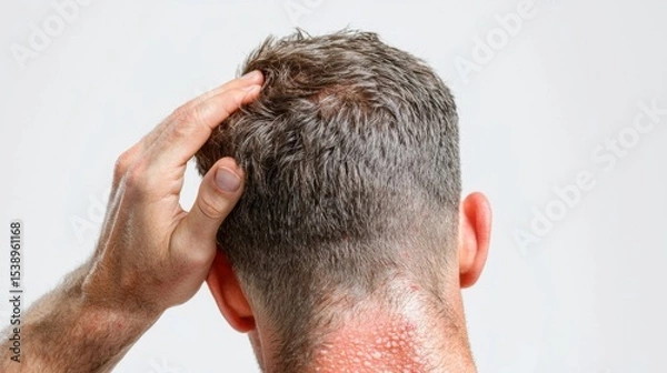 Fototapeta image of a scalp showing signs of seborrheic dermatitis, a common inflammatory skin condition characterized by flaky, oily, and reddish patches.
