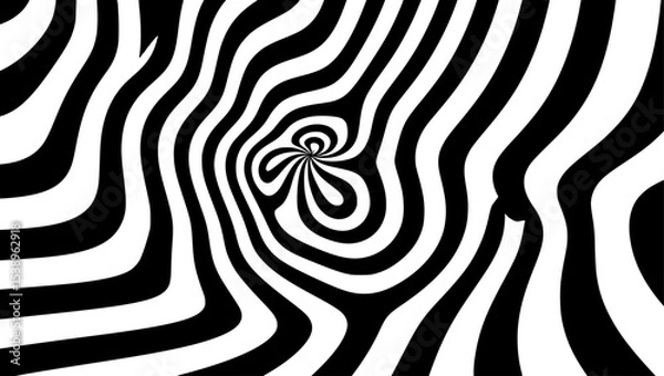 Obraz Swirling black and white pattern creates optical illusion with dynamic, wavy lines, forming a hypnotic and abstract, high-contrast visual experience