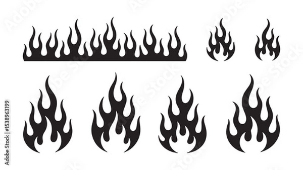 Fototapeta Black flame icon set in silhouette style showing fire shapes and burning symbols
