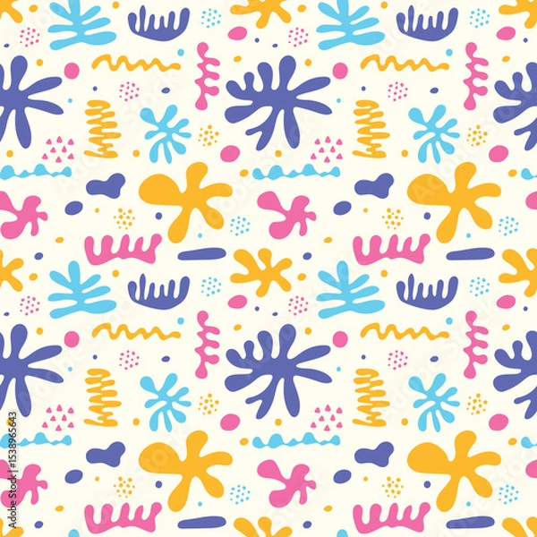 Fototapeta Seamless pattern with cartoon organic shapes. Background design with hand drawn elements. Trendy wallpaper concept. Vector illustration
