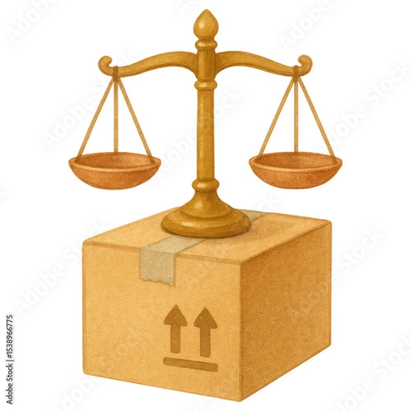 Obraz Justice Fair Delivery Golden Scales on Cardboard Box