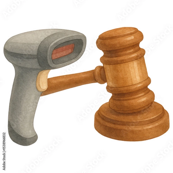Obraz Barcode Scanner Gavel Digital Justice Legal Tech Concept