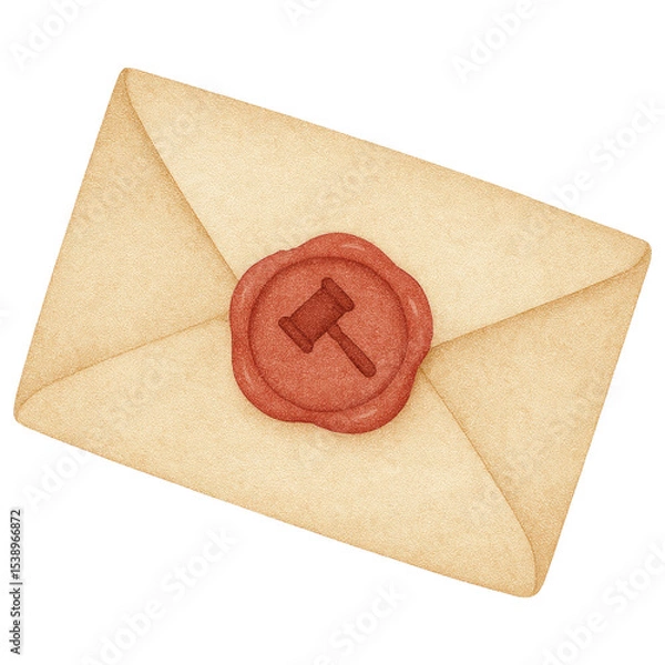 Obraz Official Letter with Red Wax Seal Gavel Imprint Legal Document Concept