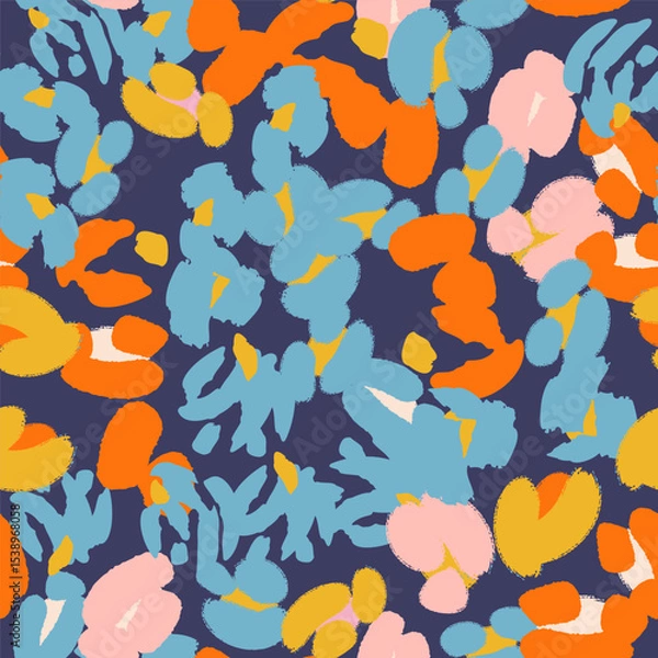 Fototapeta Floral colorful seamless pattern with abstract flowers. Vector background, design, print