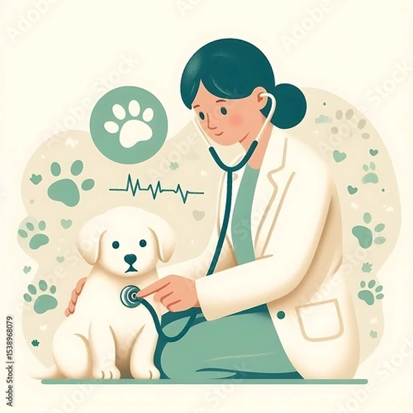 Fototapeta Nurturing Veterinarian Puppy Check-up