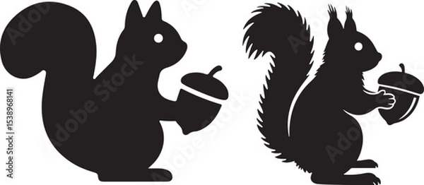 Fototapeta Simple Silhouette of a Squirrel Holding an Acorn