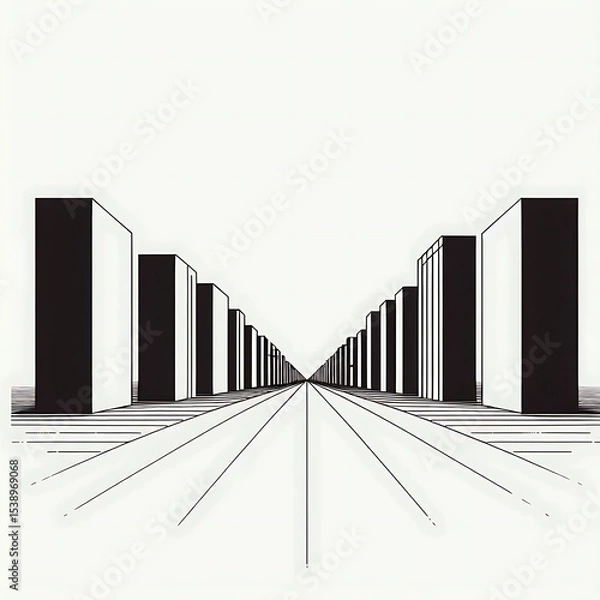 Fototapeta Flat 2D Ink Building Outlines