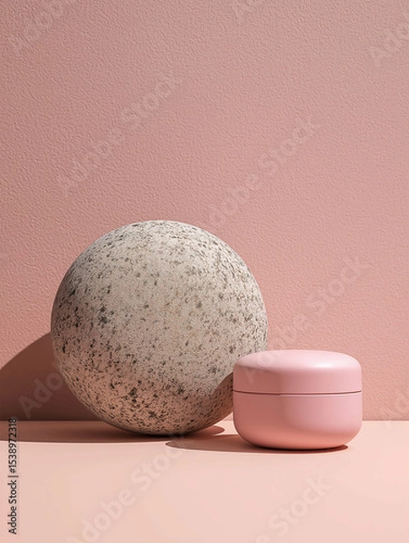 Fototapeta Elegant pink cosmetic containers on a blush backdrop, perfect for beauty product display.