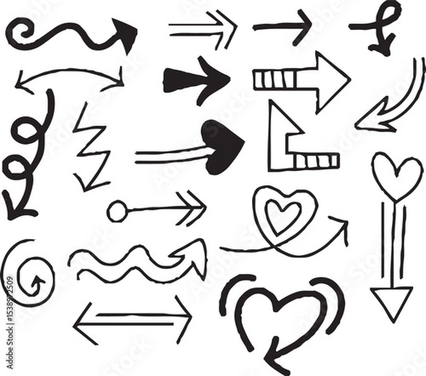 Fototapeta Hand-drawn arrow icon set. A collection of curved
