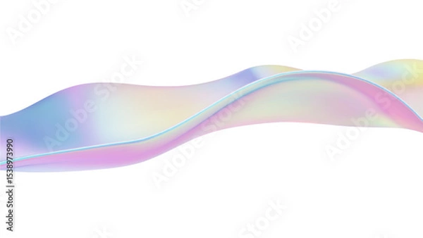 Fototapeta 3D abstract wave liquid background with glass ribbon fluid and blue shapes. Holographic gradient for iridescent flow texture and light effect. Futuristic motion curves with geometric element.
