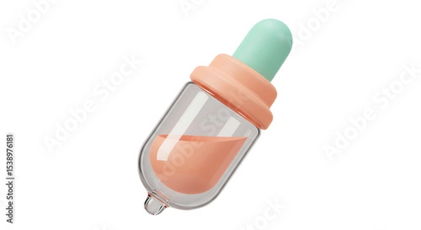 Fototapeta Pastel tones of a dropper bottle containing a liquid, isolated on white background