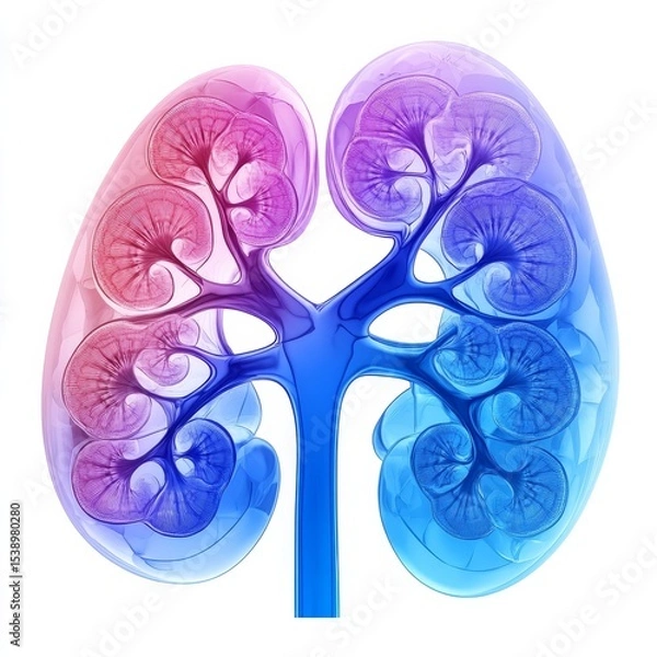Fototapeta Human Kidney Anatomy: Artistic Render of Organ Structure with Transparent Layers and Detailed Internal Components, Illustrating Urological Function