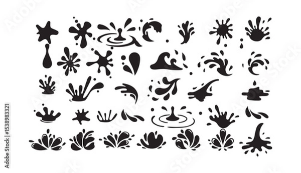 Fototapeta Water Splash Vector Silhouettes Set. Liquid Splatter and Wave Elements Collection. Victor illustration eps 10