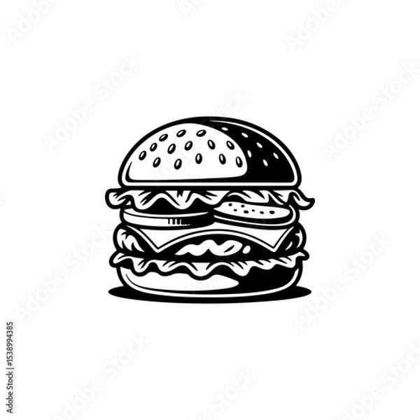 Fototapeta Illustration of burger. Design element for logo, label, badge, emblem. Vector illustration