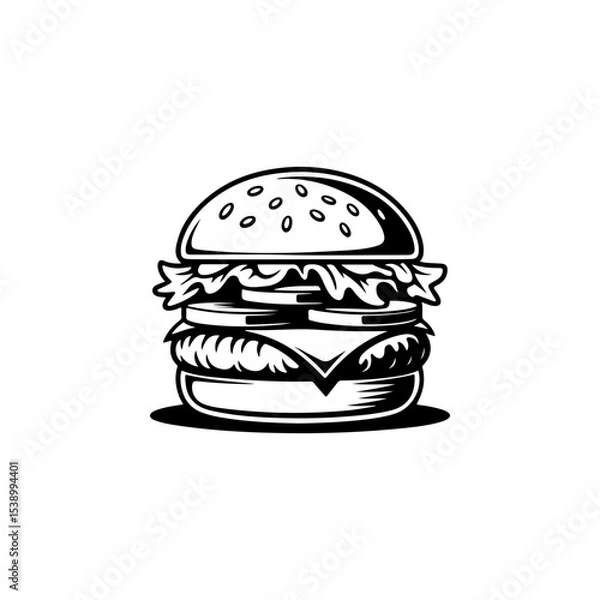 Fototapeta Illustration of burger. Design element for logo, label, badge, emblem. Vector illustration