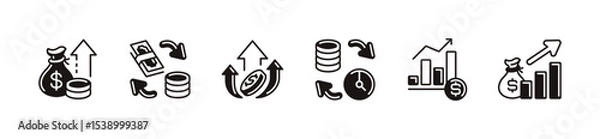 Fototapeta simple financial cash flow icon line set dollar money arrow business profit sales growth chart signs vector outline illustration