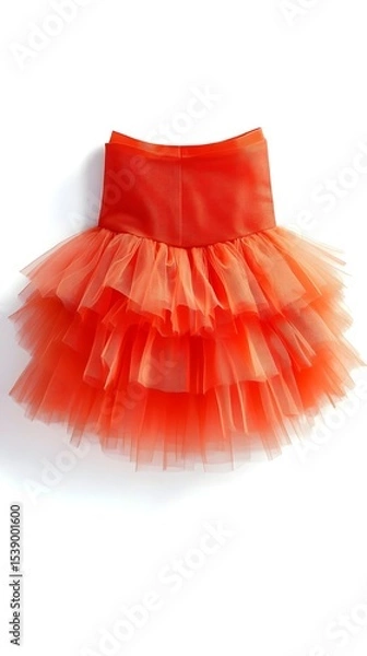 Fototapeta A vibrant coral tutu skirt with multiple tulle layers, featuring a solid-colored top and a flared, layered bottom