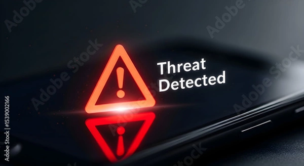Obraz Red threat detected alert displayed on a reflective surface with dark background isolated on white background, tarensparent background, png, jpg,jpeg,  on transparent background