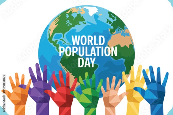 Fototapeta World Population Day Colorful Hands Around the Globe