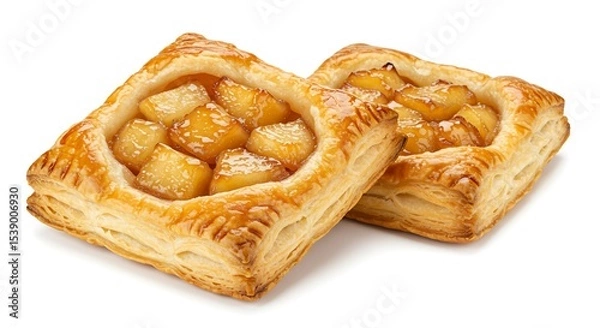 Obraz Homemade puff pastry pies filled with caramelized apples . isolated on white background.