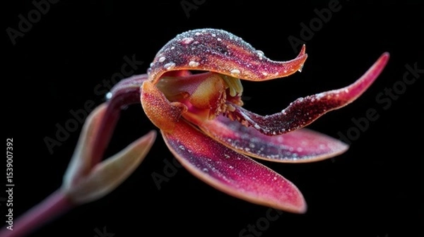 Fototapeta Caleana major: A studio close up photo tiny marvel from Australia vivid duck shaped bloom rare whimsical.