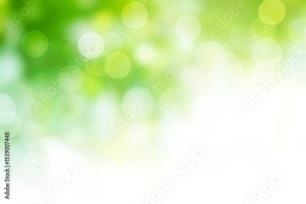 Fototapeta Abstract green bokeh background blur with white empty place, holiday light wallpaper