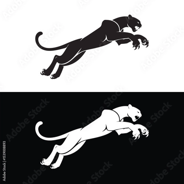 Obraz Jumping tiger silhouette vector illustration.