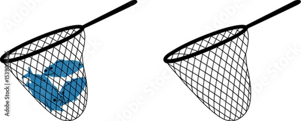 Fototapeta Fishing net illustration with blue fish and empty net vector design for fishing industry concept art editable stock vector illustration