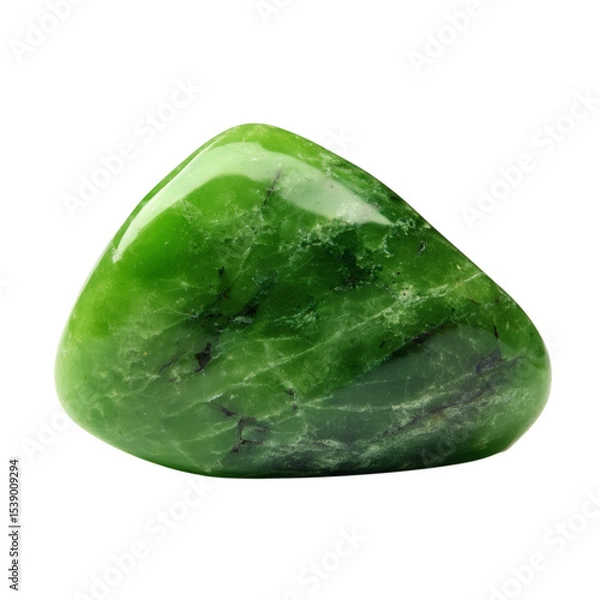 Fototapeta polished green Nephrite (jade) mineral gem stone isolated on white or transparent background 