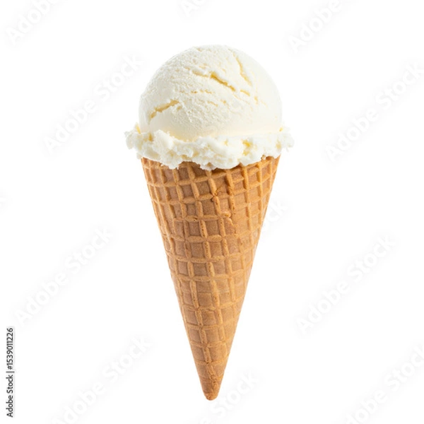 Fototapeta Delicious Vanilla Ice Cream Cone with a Creamy Scoop on a Crunchy Waffle Cone in a Bright Setting on transparent background