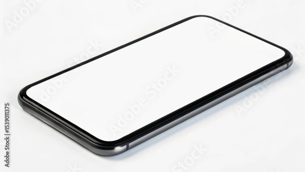 Fototapeta A sleek, modern smartphone with a blank screen, placed on a neutral background, ideal for showcasing apps or designs.