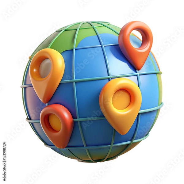 Fototapeta Colorful 3d globe with location pins