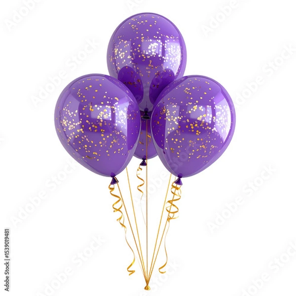 Fototapeta Bright Purple Balloons with Gold Confetti for Celebrations and Parties on transparent background