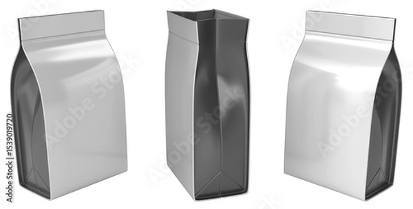 Fototapeta Close-up of realistic white and black stand-up pouch mockups. Closed and open packages. 3d illustration transparent background